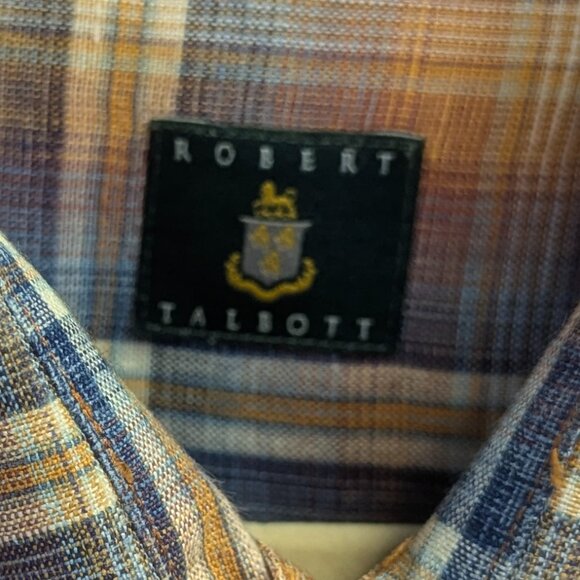 Robert Talbott Size Large Orange/Blue Plaid Button Down in 100% Linen - Picture 2 of 16